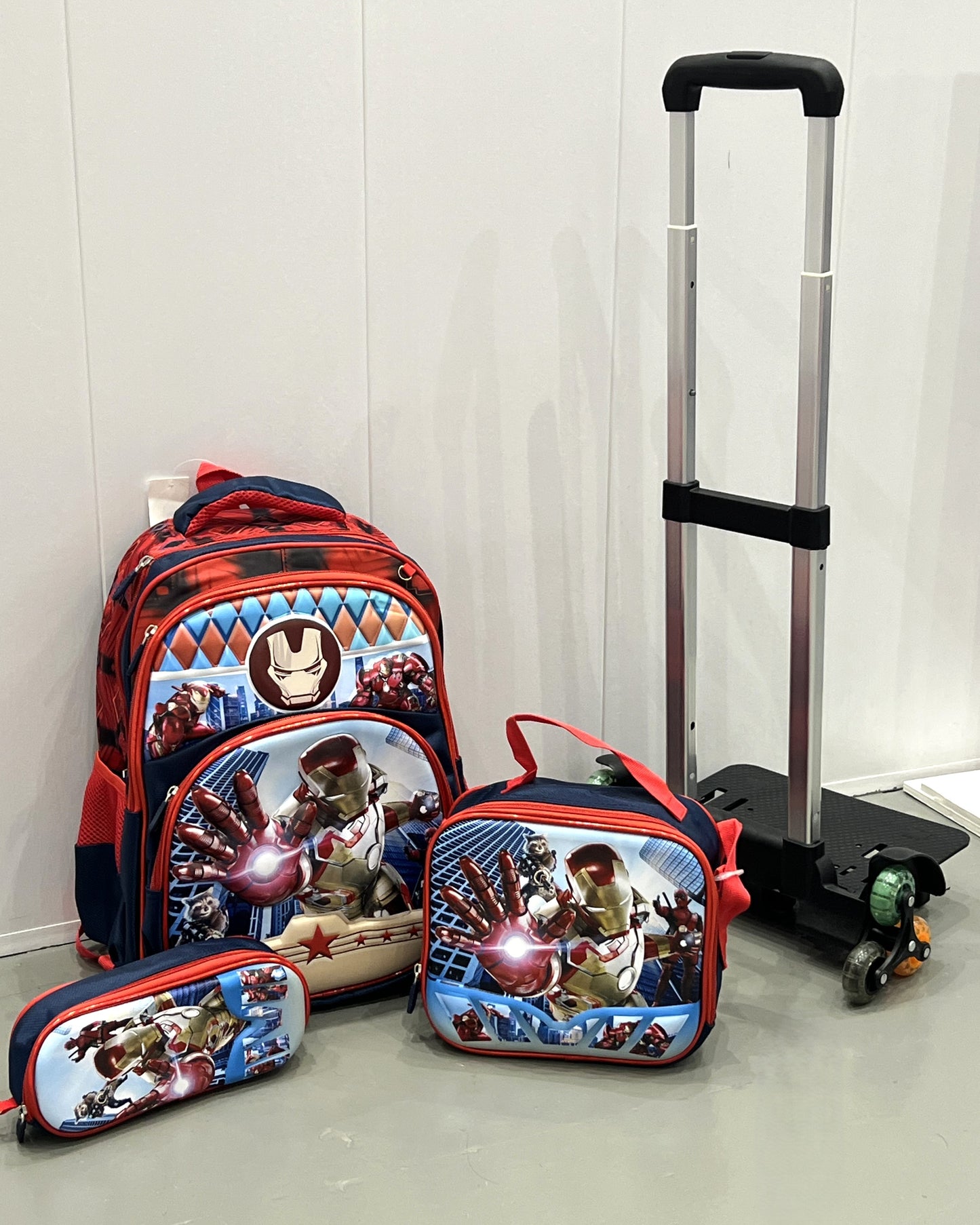 3-in-1 Detachable Trolley Schoolbag Set for Kids – Rolling Backpack with Lunch Bag & Pencil Case - 25-16222-8 Iron