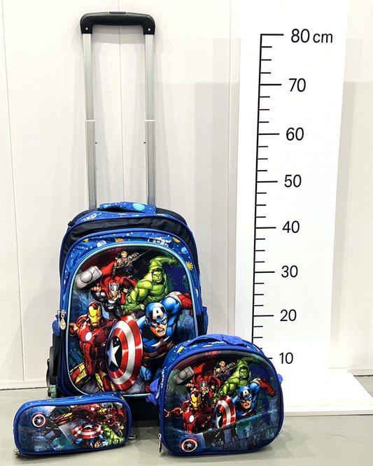 3-in-1 Detachable Trolley Schoolbag Set for Kids – Rolling Backpack with Lunch Bag & Pencil Case - 25-1633-12 Heroes