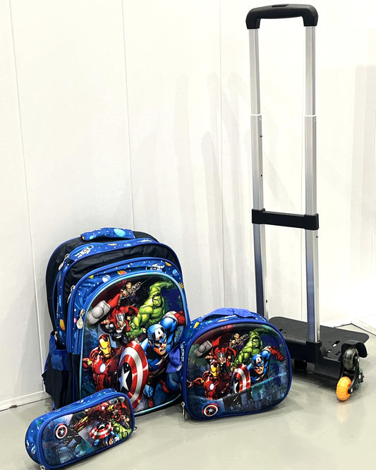 3-in-1 Detachable Trolley Schoolbag Set for Kids – Rolling Backpack with Lunch Bag & Pencil Case - 25-1633-12 Heroes