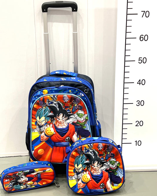 3-in-1 Detachable Trolley Schoolbag Set for Kids – Rolling Backpack with Lunch Bag & Pencil Case - 25-1633-2 Dragon