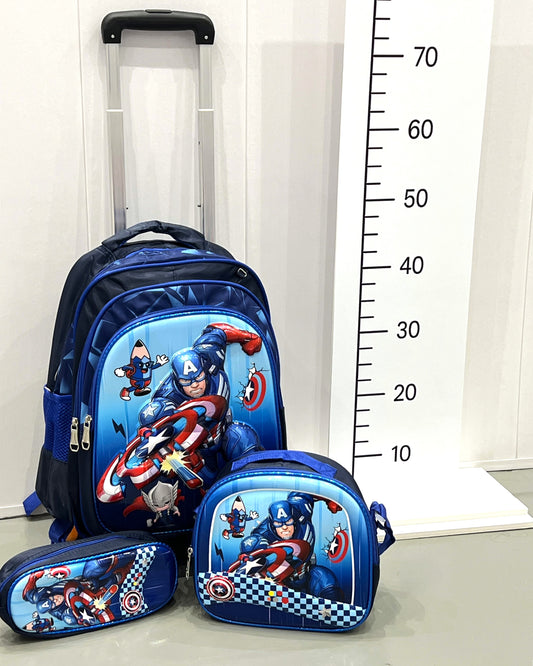 3-in-1 Detachable Trolley Schoolbag Set for Kids – Rolling Backpack with Lunch Bag & Pencil Case - 25-1633-3 Iron