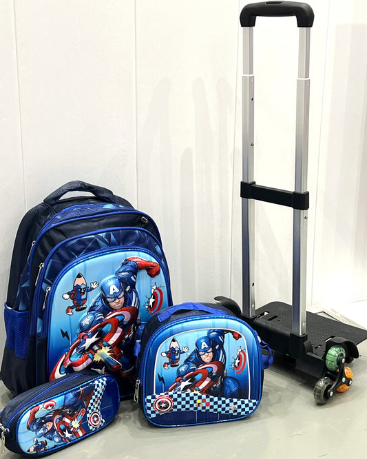 3-in-1 Detachable Trolley Schoolbag Set for Kids – Rolling Backpack with Lunch Bag & Pencil Case - 25-1633-3 Iron