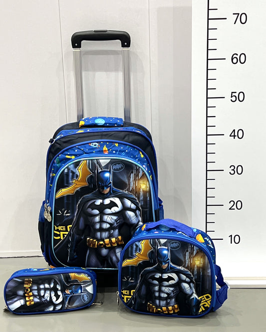 3-in-1 Detachable Trolley Schoolbag Set for Kids – Rolling Backpack with Lunch Bag & Pencil Case - 25-1633-4 Bat