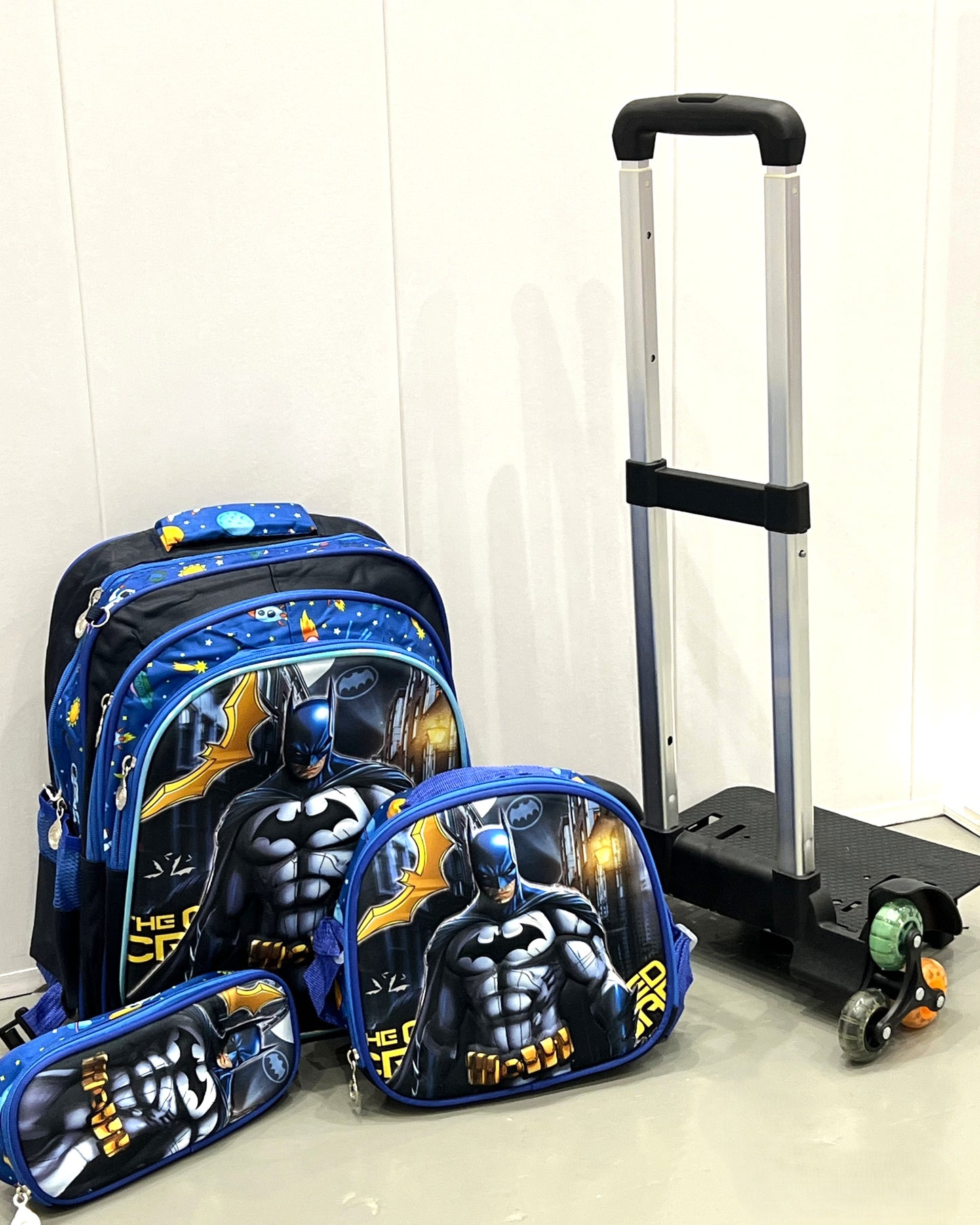3-in-1 Detachable Trolley Schoolbag Set for Kids – Rolling Backpack with Lunch Bag & Pencil Case - 25-1633-4 Bat