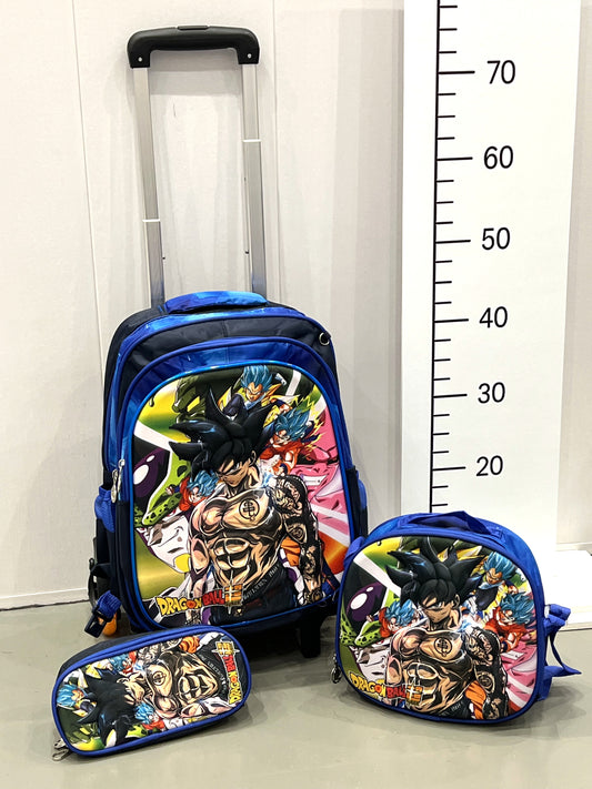 3-in-1 Detachable Trolley Schoolbag Set for Kids – Rolling Backpack with Lunch Bag & Pencil Case - 25-1633-5 Dragon