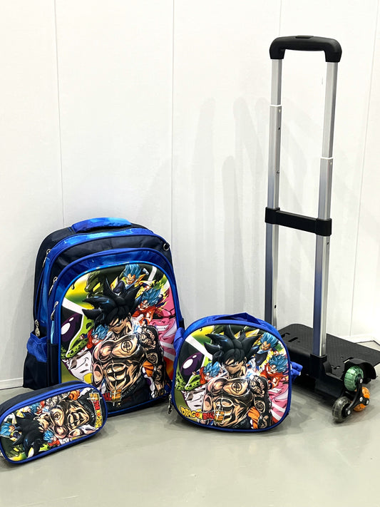 3-in-1 Detachable Trolley Schoolbag Set for Kids – Rolling Backpack with Lunch Bag & Pencil Case - 25-1633-5 Dragon