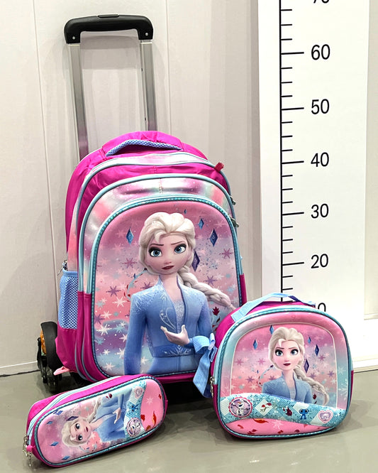 3-in-1 Detachable Trolley Schoolbag Set for Kids – Rolling Backpack with Lunch Bag & Pencil Case - 25-1633-6 Ice Princess