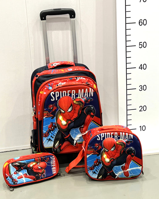 3-in-1 Detachable Trolley Schoolbag Set for Kids – Rolling Backpack with Lunch Bag & Pencil Case - 25-1633-7 Spider