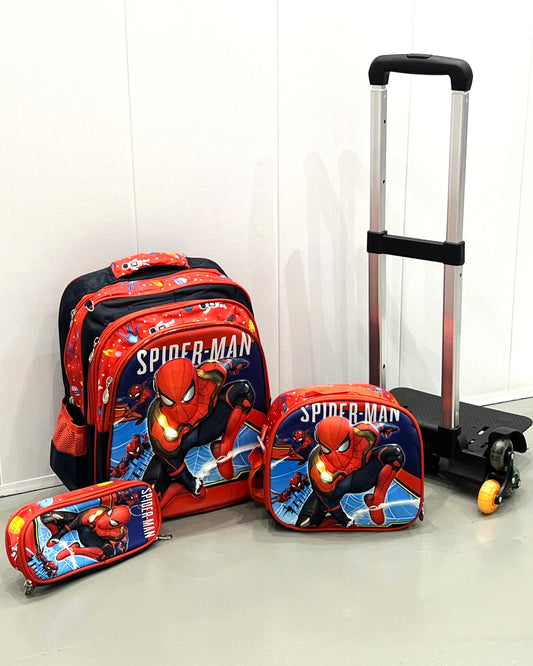 3-in-1 Detachable Trolley Schoolbag Set for Kids – Rolling Backpack with Lunch Bag & Pencil Case - 25-1633-7 Spider