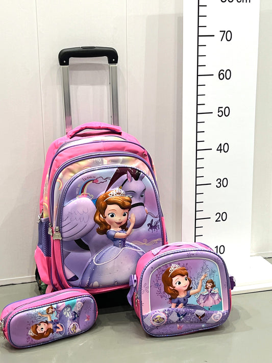 3-in-1 Detachable Trolley Schoolbag Set for Kids – Rolling Backpack with Lunch Bag & Pencil Case - 25-1633-8 Little Princess