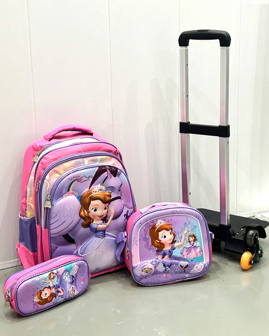 3-in-1 Detachable Trolley Schoolbag Set for Kids – Rolling Backpack with Lunch Bag & Pencil Case - 25-1633-8 Little Princess