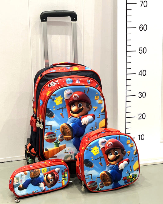 3-in-1 Detachable Trolley Schoolbag Set for Kids – Rolling Backpack with Lunch Bag & Pencil Case - 25-1633-9 Super
