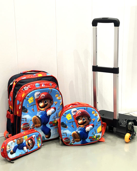 3-in-1 Detachable Trolley Schoolbag Set for Kids – Rolling Backpack with Lunch Bag & Pencil Case - 25-1633-9 Super