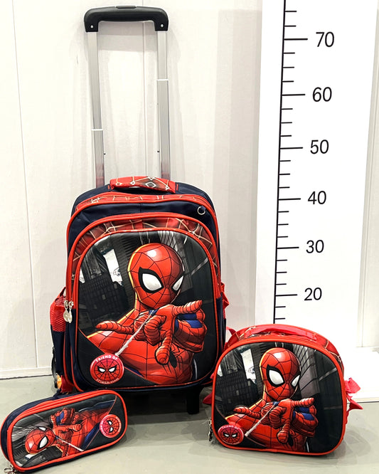 3-in-1 Detachable Trolley Schoolbag Set for Kids – Rolling Backpack with Lunch Bag & Pencil Case - 25-3001-1 Spider