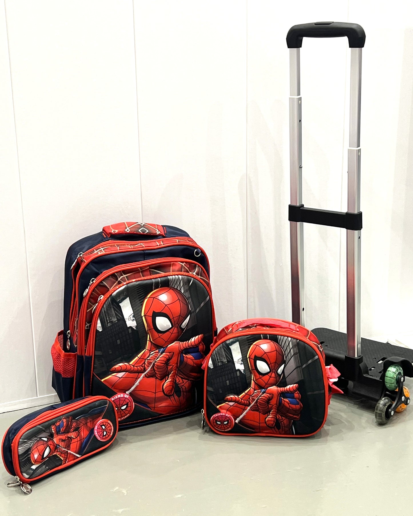 3-in-1 Detachable Trolley Schoolbag Set for Kids – Rolling Backpack with Lunch Bag & Pencil Case - 25-3001-1 Spider