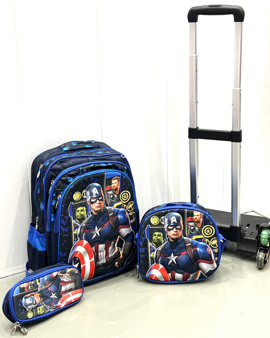 3-in-1 Detachable Trolley Schoolbag Set for Kids – Rolling Backpack with Lunch Bag & Pencil Case - 25-3001-2 Captain
