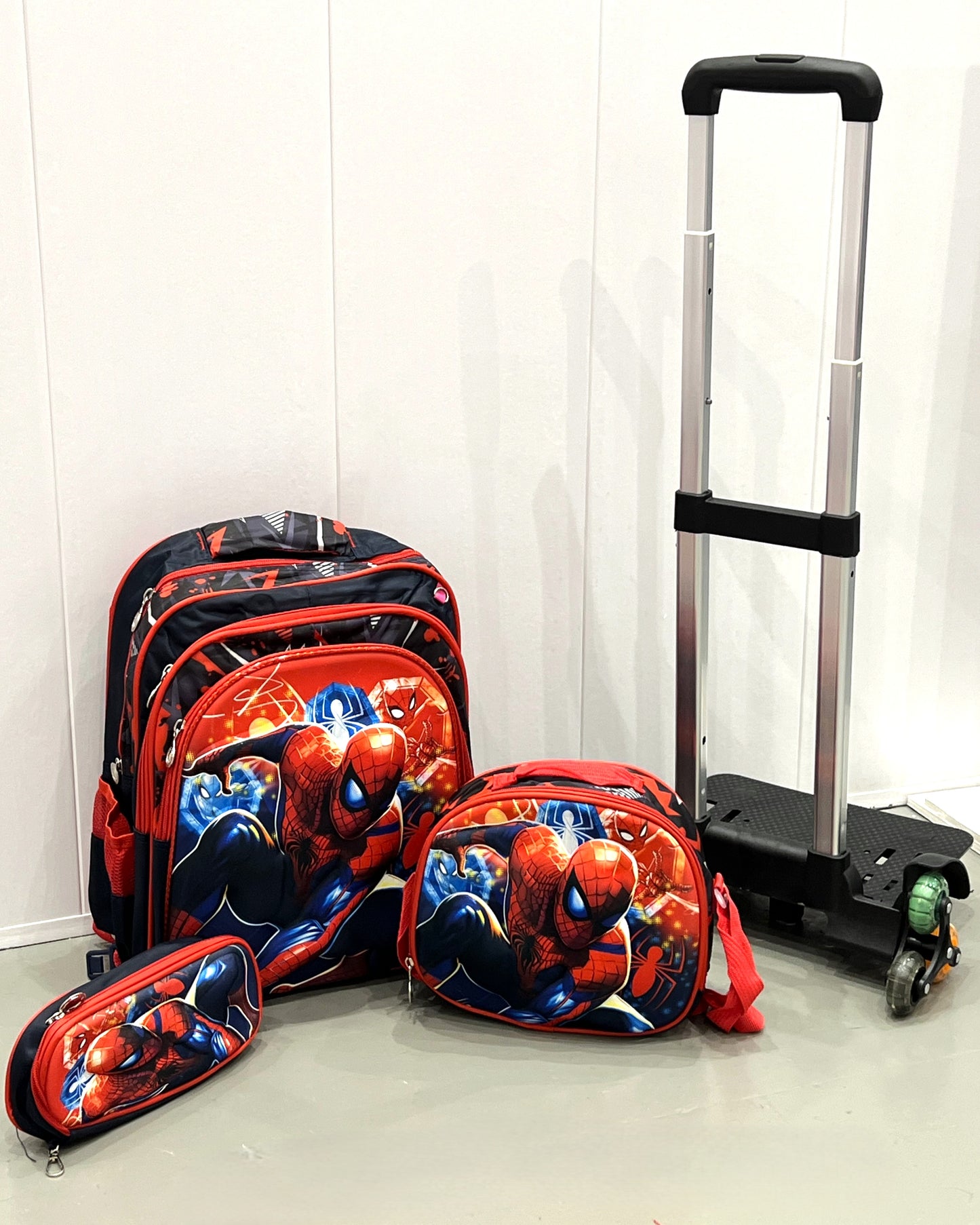 3-in-1 Detachable Trolley Schoolbag Set for Kids – Rolling Backpack with Lunch Bag & Pencil Case - 25-3001-3 Spider