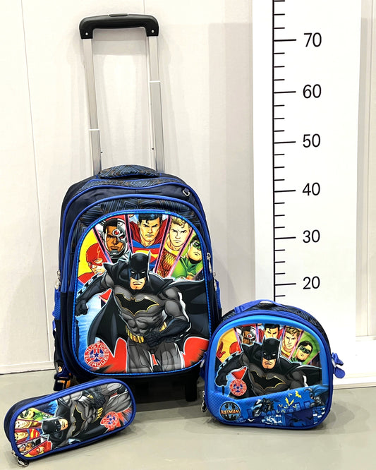 3-in-1 Detachable Trolley Schoolbag Set for Kids – Rolling Backpack with Lunch Bag & Pencil Case - 25-3001-4 Bat
