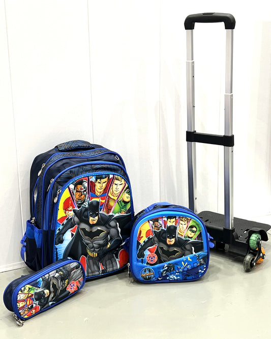 3-in-1 Detachable Trolley Schoolbag Set for Kids – Rolling Backpack with Lunch Bag & Pencil Case - 25-3001-4 Bat