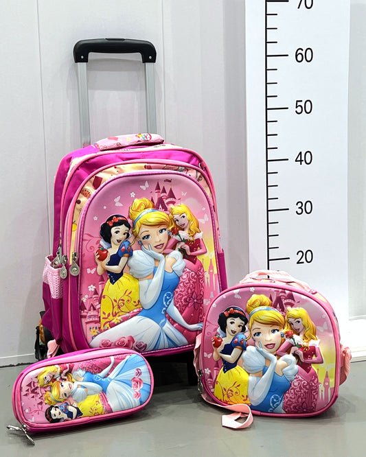 3-in-1 Detachable Trolley Schoolbag Set for Kids – Rolling Backpack with Lunch Bag & Pencil Case - 25-3001-5 Princesses