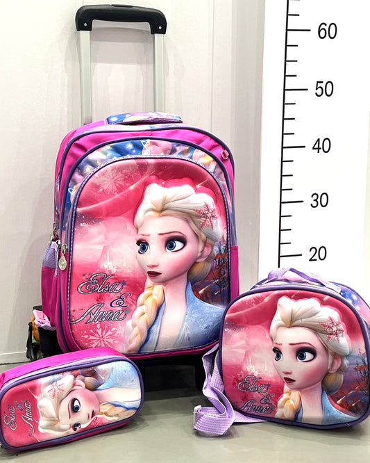 3-in-1 Detachable Trolley Schoolbag Set for Kids – Rolling Backpack with Lunch Bag & Pencil Case - 25-3001-7 Ice Princess