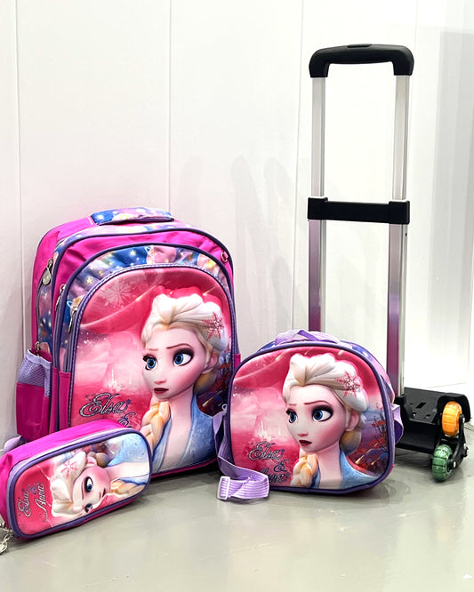 3-in-1 Detachable Trolley Schoolbag Set for Kids – Rolling Backpack with Lunch Bag & Pencil Case - 25-3001-7 Ice Princess