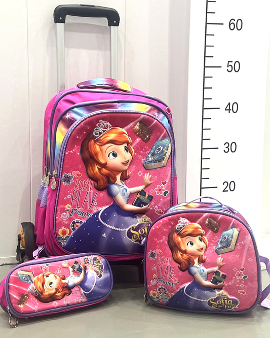 3-in-1 Detachable Trolley Schoolbag Set for Kids – Rolling Backpack with Lunch Bag & Pencil Case - 25-3001-8 Little Princess