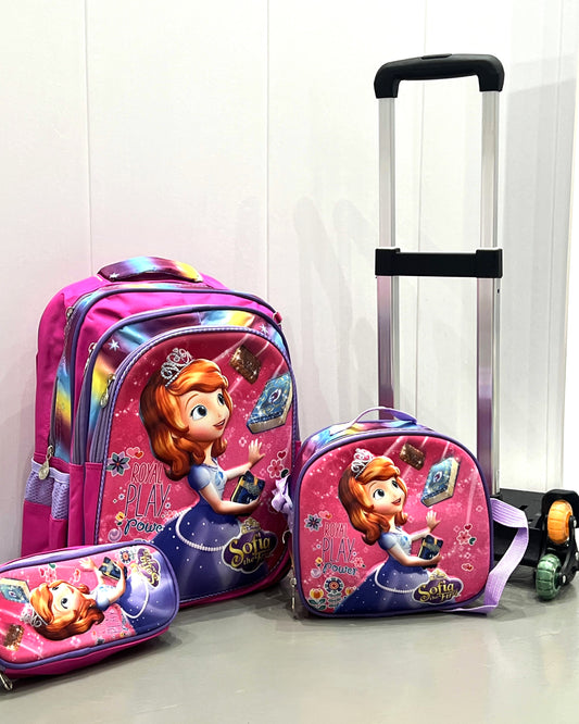 3-in-1 Detachable Trolley Schoolbag Set for Kids – Rolling Backpack with Lunch Bag & Pencil Case - 25-3001-8 Little Princess