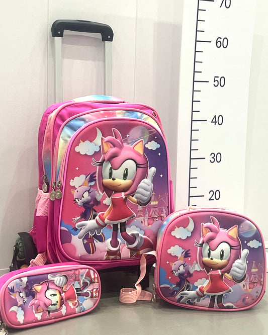 3-in-1 Detachable Trolley Schoolbag Set for Kids – Rolling Backpack with Lunch Bag & Pencil Case - 25-3001-9 Amy