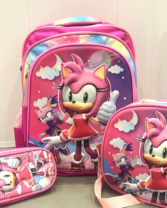 3-in-1 Detachable Trolley Schoolbag Set for Kids – Rolling Backpack with Lunch Bag & Pencil Case - 25-3001-9 Amy