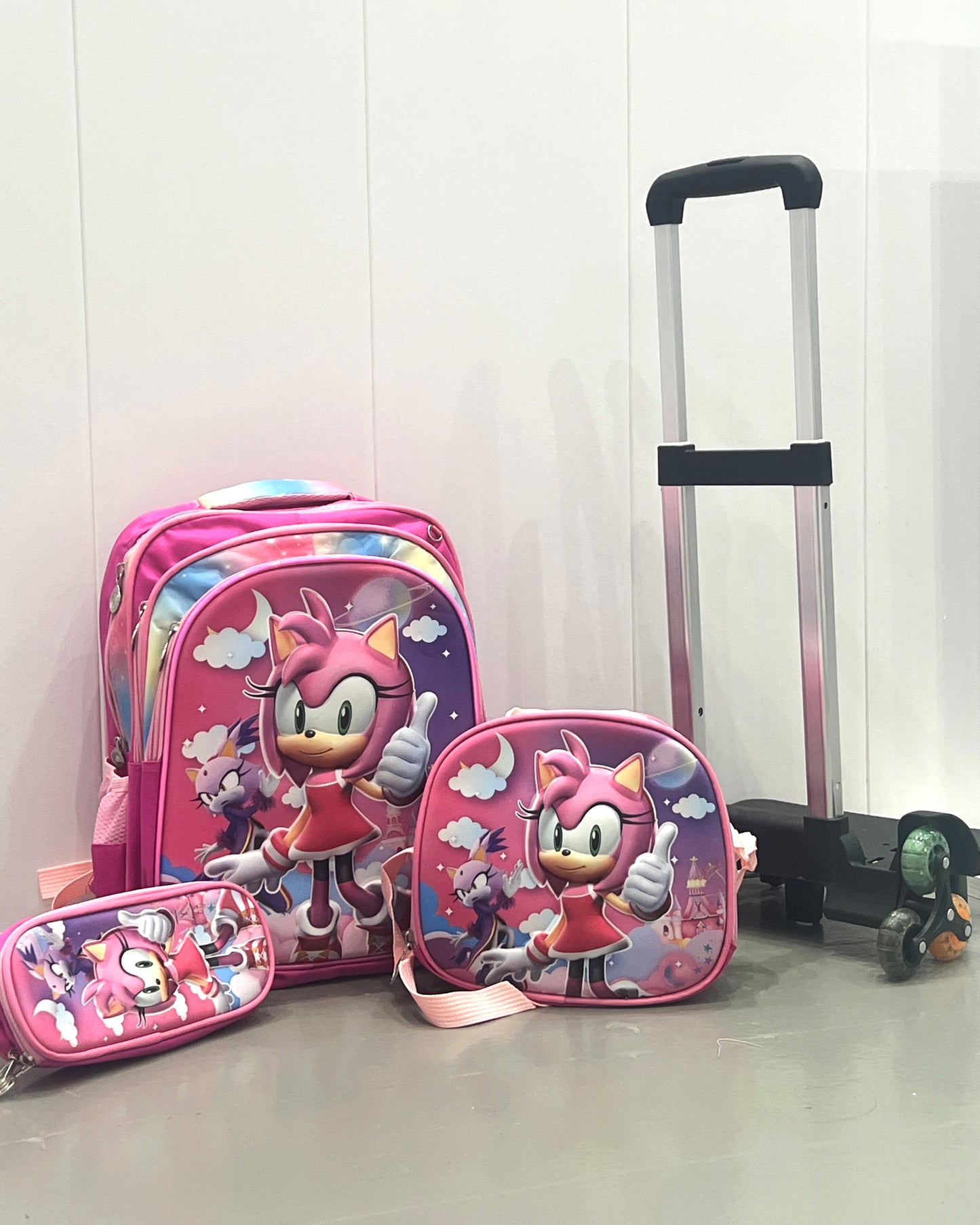 3-in-1 Detachable Trolley Schoolbag Set for Kids – Rolling Backpack with Lunch Bag & Pencil Case - 25-3001-9 Amy