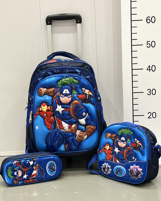 3-in-1 Detachable Trolley Schoolbag Set for Kids – Rolling Backpack with Lunch Bag & Pencil Case - 25-6215-10 Iron