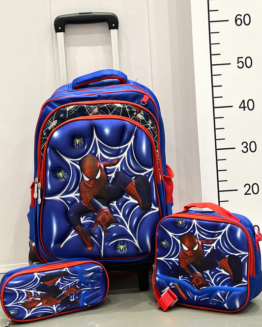 3-in-1 Detachable Trolley Schoolbag Set for Kids – Rolling Backpack with Lunch Bag & Pencil Case - 25-6215-11 Spider