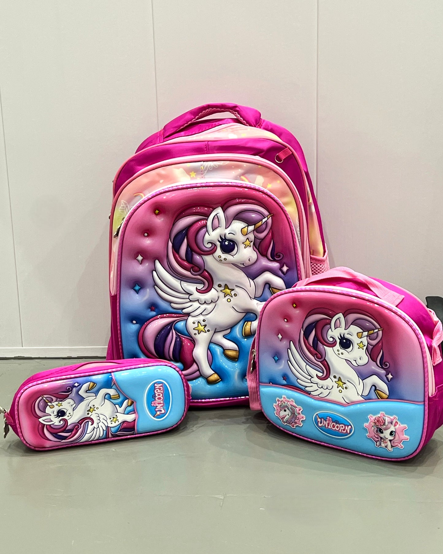 3-in-1 Detachable Trolley Schoolbag Set for Kids – Rolling Backpack with Lunch Bag & Pencil Case - 25-6215-12 Unicorn