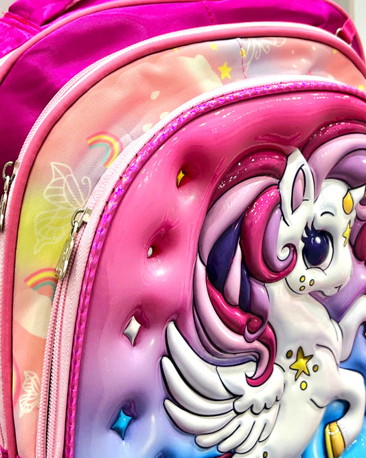 3-in-1 Detachable Trolley Schoolbag Set for Kids – Rolling Backpack with Lunch Bag & Pencil Case - 25-6215-12 Unicorn