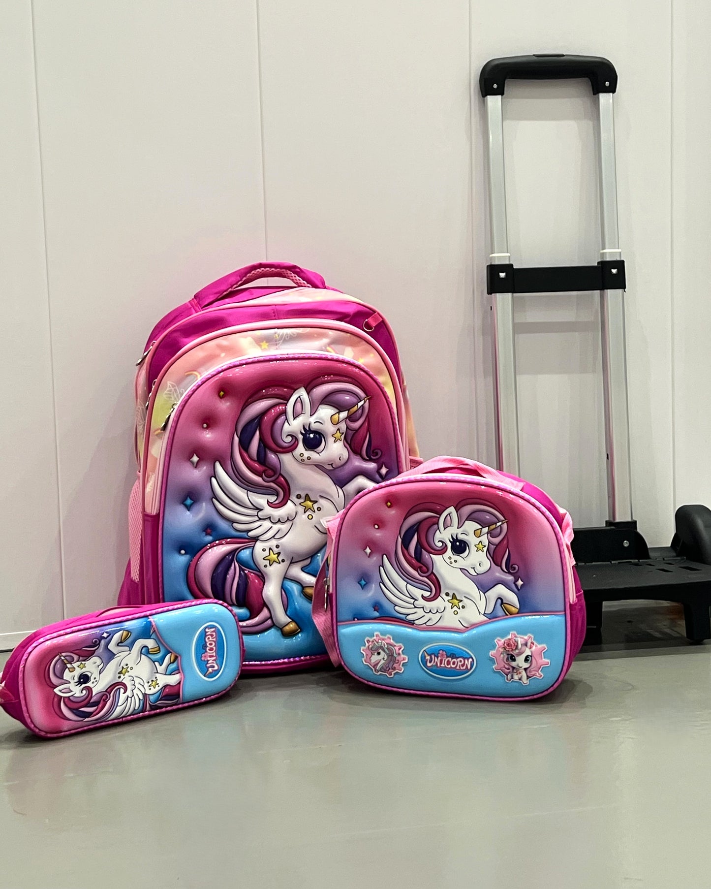 3-in-1 Detachable Trolley Schoolbag Set for Kids – Rolling Backpack with Lunch Bag & Pencil Case - 25-6215-12 Unicorn
