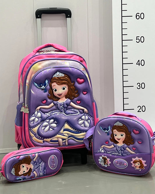 3-in-1 Detachable Trolley Schoolbag Set for Kids – Rolling Backpack with Lunch Bag & Pencil Case - 25-6215-13 Little Princess
