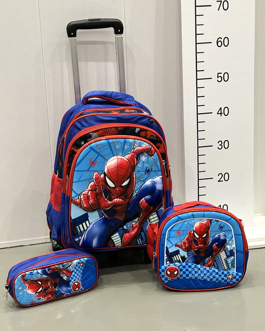 3-in-1 Detachable Trolley Schoolbag Set for Kids – Rolling Backpack with Lunch Bag & Pencil Case - 25-6215-14 Spider