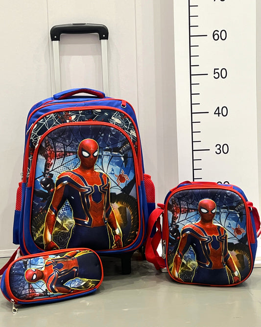 3-in-1 Detachable Trolley Schoolbag Set for Kids – Rolling Backpack with Lunch Bag & Pencil Case - 25-6215-15 Spider