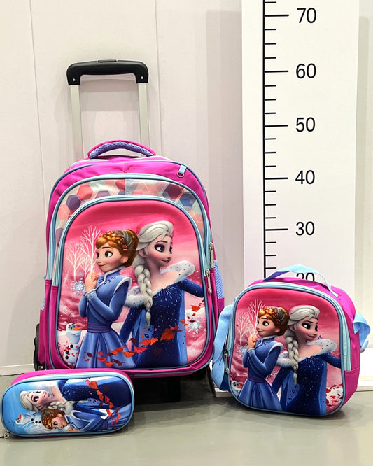 3-in-1 Detachable Trolley Schoolbag Set for Kids – Rolling Backpack with Lunch Bag & Pencil Case - 25-6215-16 Ice Princesses