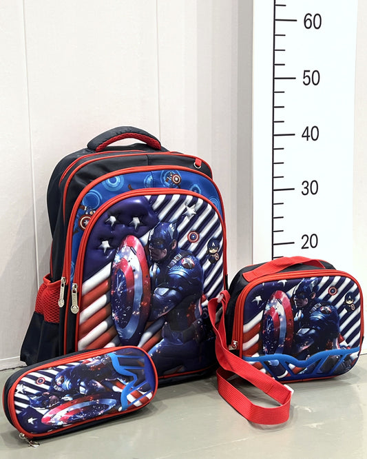 3-in-1 Detachable Trolley Schoolbag Set for Kids – Rolling Backpack with Lunch Bag & Pencil Case - 25-6215-17 Captain Striped