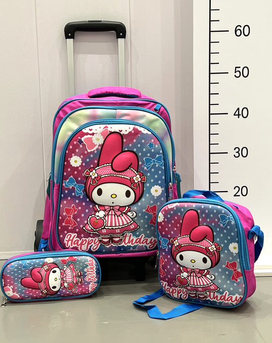 3-in-1 Detachable Trolley Schoolbag Set for Kids – Rolling Backpack with Lunch Bag & Pencil Case - 25-6215-1 Cute Doll