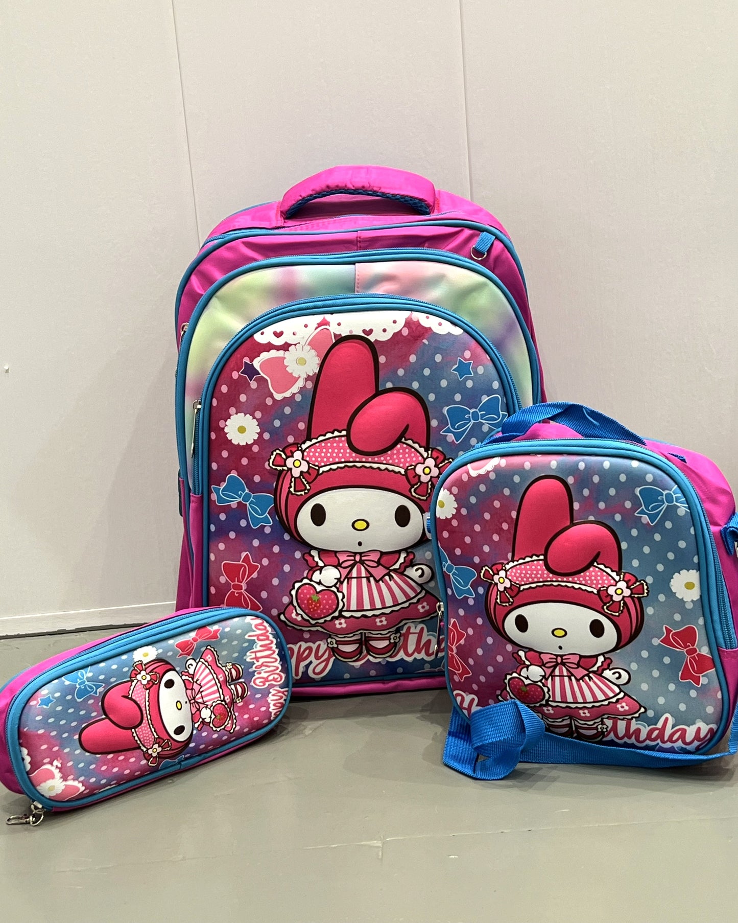 3-in-1 Detachable Trolley Schoolbag Set for Kids – Rolling Backpack with Lunch Bag & Pencil Case - 25-6215-1 Cute Doll