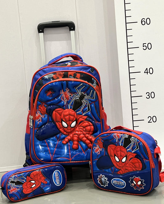 3-in-1 Detachable Trolley Schoolbag Set for Kids – Rolling Backpack with Lunch Bag & Pencil Case - 25-6215-2 Spider