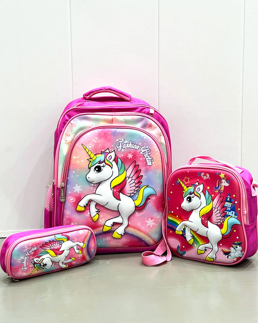 3-in-1 Detachable Trolley Schoolbag Set for Kids – Rolling Backpack with Lunch Bag & Pencil Case - 25-6215-5 Unicorn