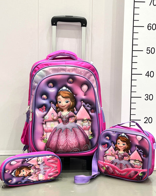 3-in-1 Detachable Trolley Schoolbag Set for Kids – Rolling Backpack with Lunch Bag & Pencil Case - 25-6215-6 Little Princess