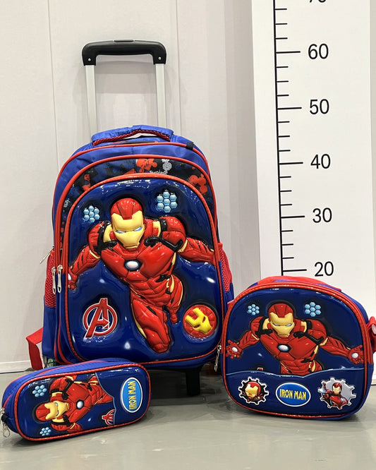 3-in-1 Detachable Trolley Schoolbag Set for Kids – Rolling Backpack with Lunch Bag & Pencil Case - 25-6215-7 Iron