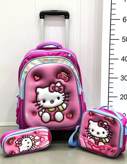 3-in-1 Detachable Trolley Schoolbag Set for Kids – Rolling Backpack with Lunch Bag & Pencil Case - 25-6215-9 Hello Heart