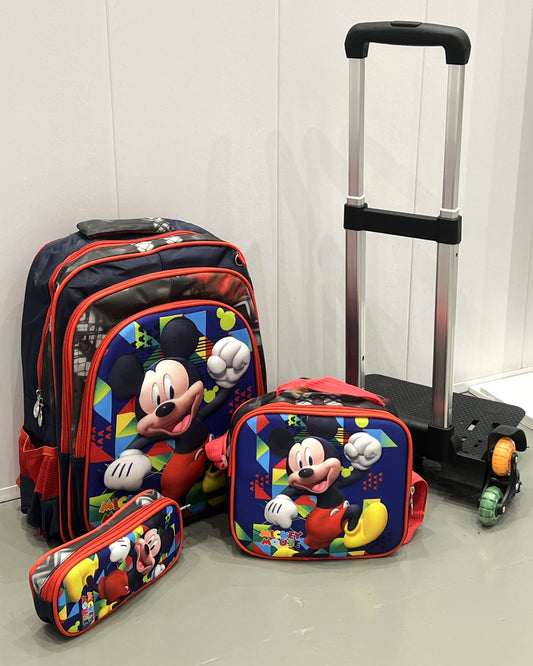 3-in-1 Detachable Trolley Schoolbag Set for Kids – Rolling Backpack with Lunch Bag & Pencil Case - 25-JZ2003-10 Mickey
