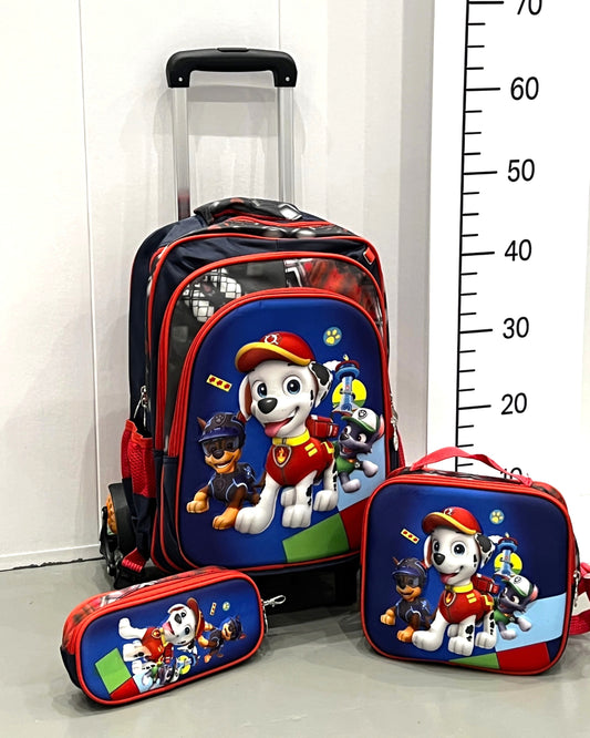 3-in-1 Detachable Trolley Schoolbag Set for Kids – Rolling Backpack with Lunch Bag & Pencil Case - 25-JZ2003-11 Patrol